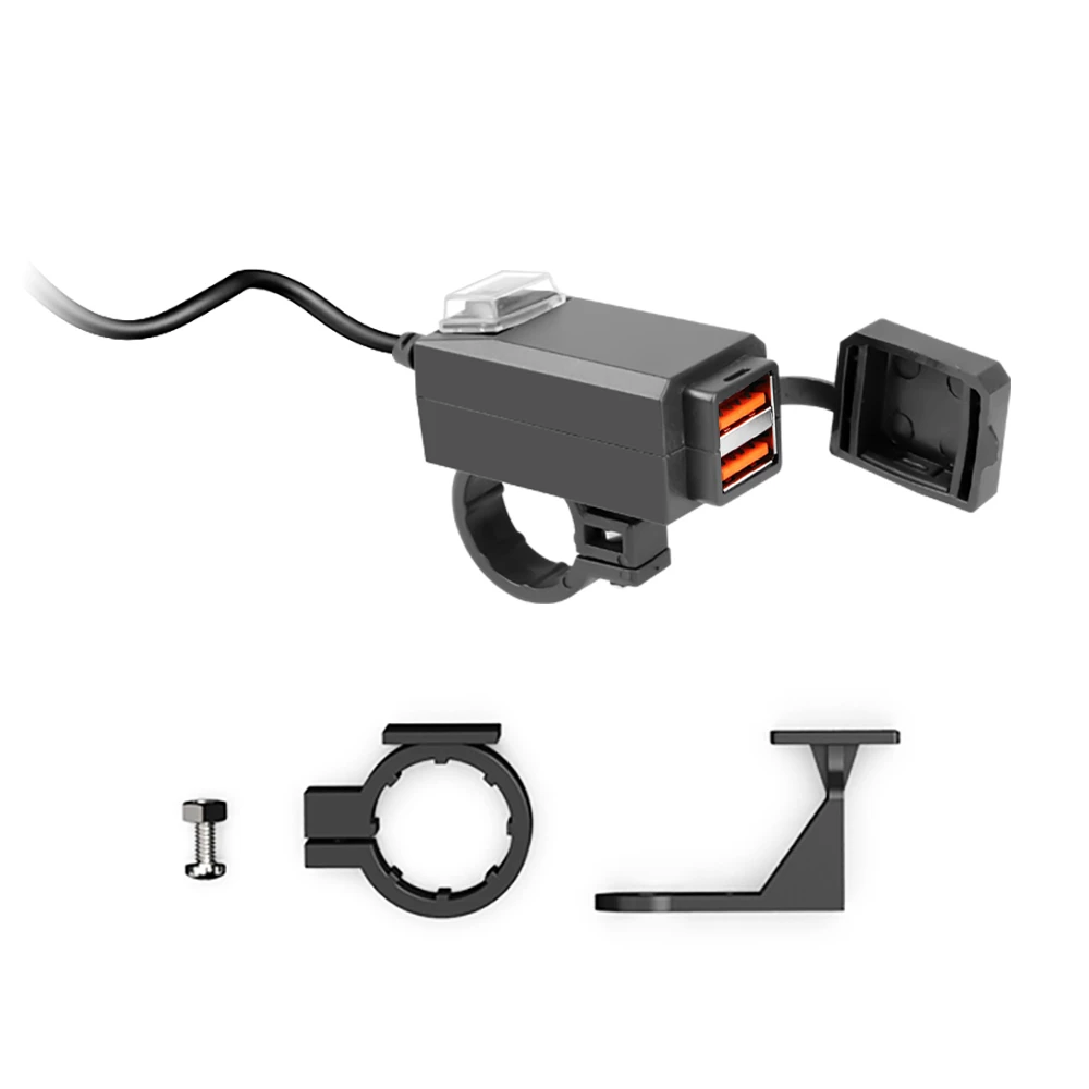 Motorcycle USB Charger QC3.0 Handlebar Fast Charging Waterproof 12V Socket Adapter With With ON/Off Switch For Phone Navigation