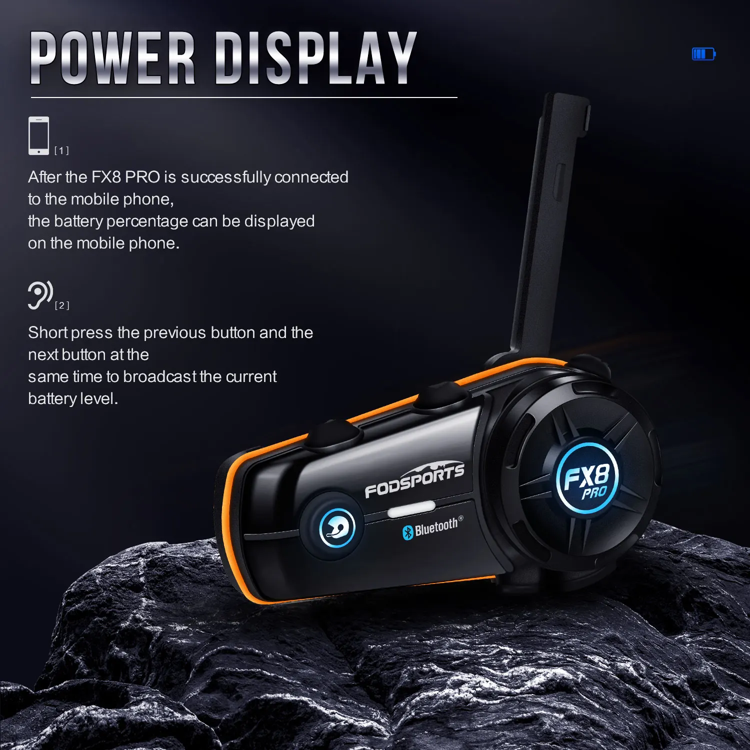 2pcs Fodsports FX8 Pro Motorcycle Helmet Intercom Bluetooth Headset Interphone,10 Riders 2000M,Dual Chip,Support APP.