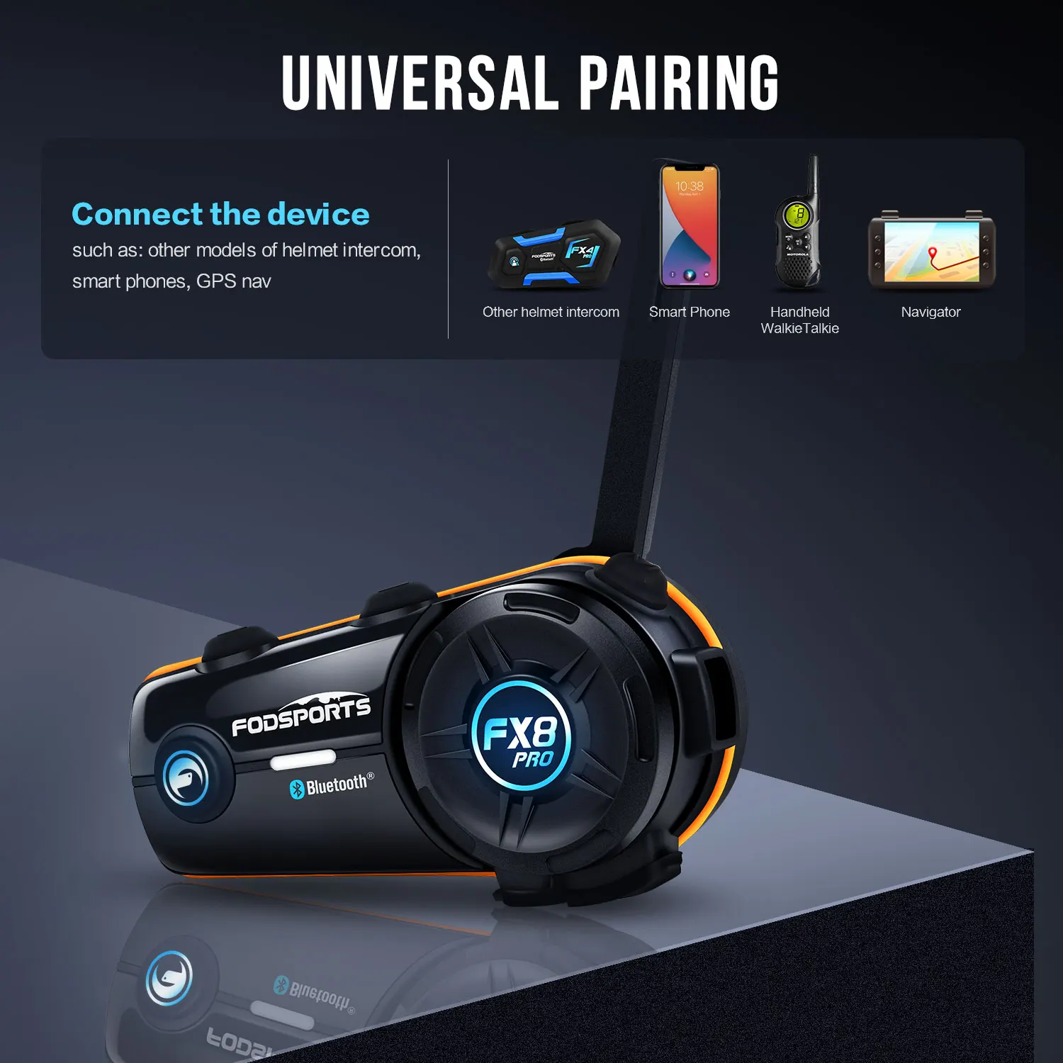 2pcs Fodsports FX8 Pro Motorcycle Helmet Intercom Bluetooth Headset Interphone,10 Riders 2000M,Dual Chip,Support APP.