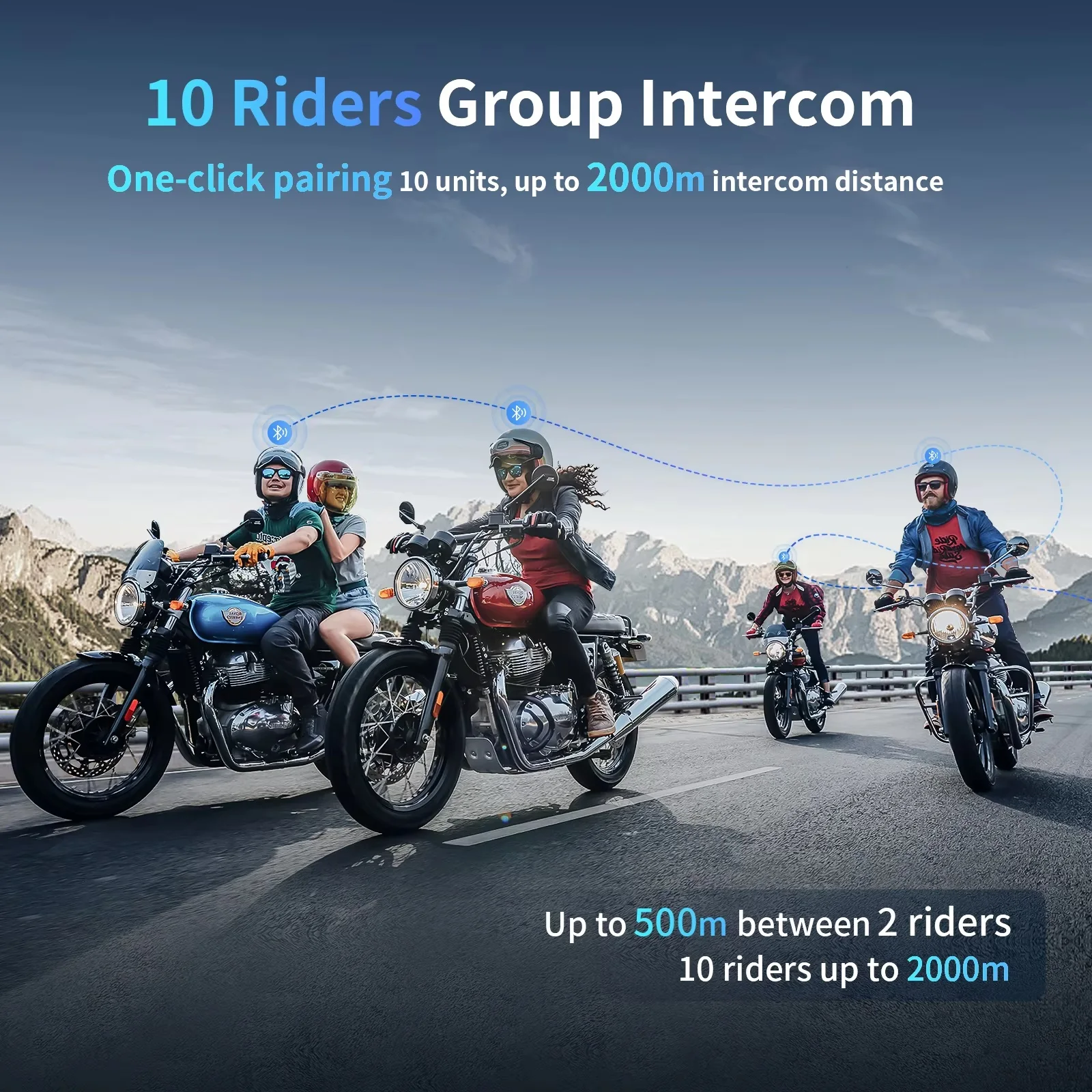 2pcs Fodsports FX8 Pro Motorcycle Helmet Intercom Bluetooth Headset Interphone,10 Riders 2000M,Dual Chip,Support APP.