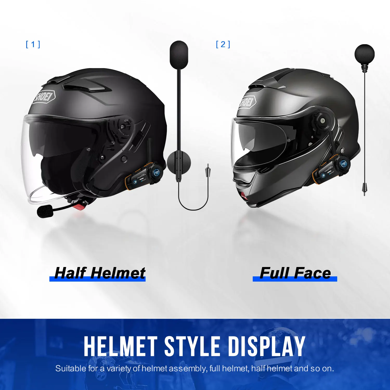 2pcs Fodsports FX8 Pro Motorcycle Helmet Intercom Bluetooth Headset Interphone,10 Riders 2000M,Dual Chip,Support APP.