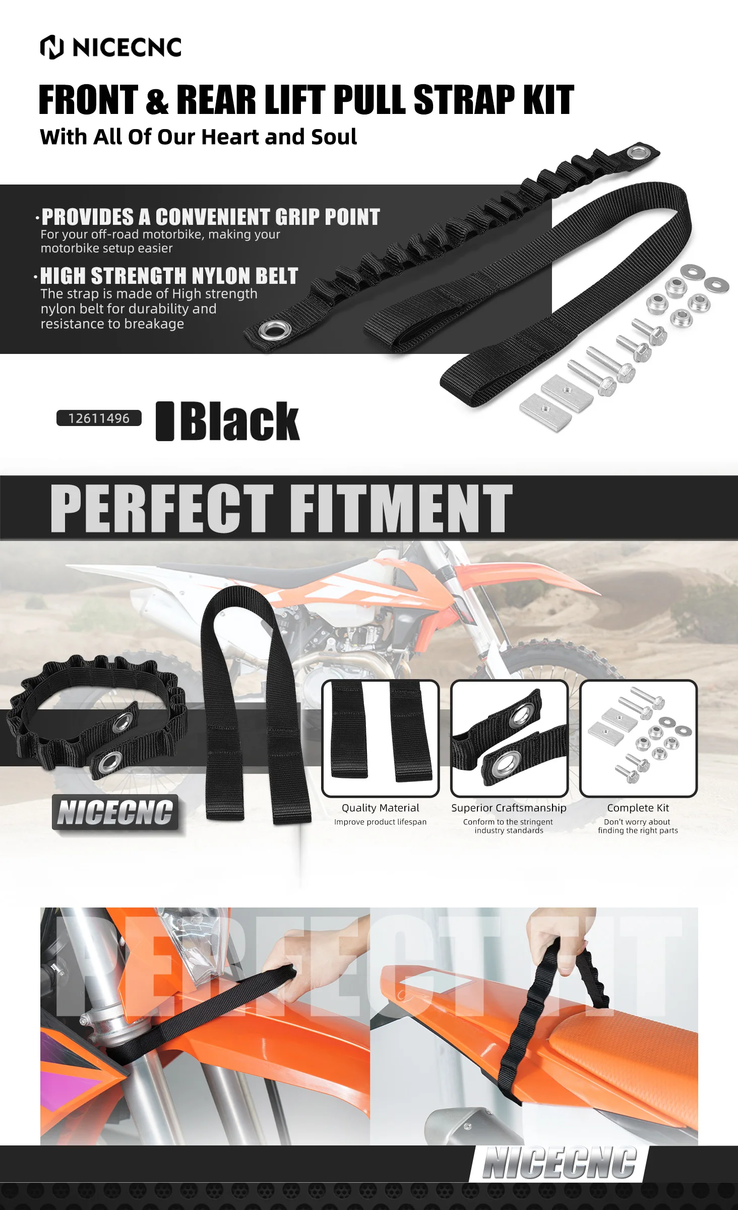 NICECNC For KTM EXC 300 2024-2026 Front Rear Holding Strap Lifting Handle For KTM EXC-F 350 XCW Husqvarna TE 300 GasGas EC 300