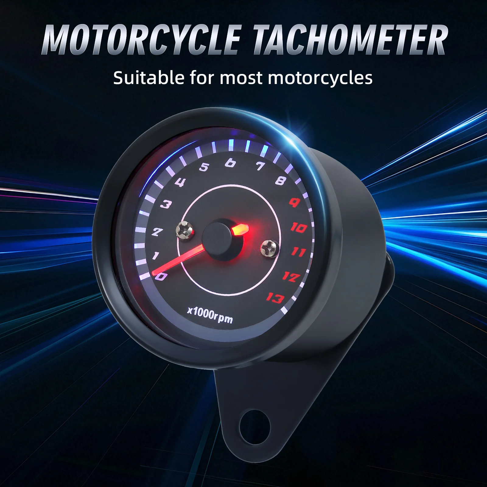 12V Universal Motorcycle Tachometer LED Electronic Tach Gauge Motobike Accessory Machinery Electronic Tachometer 0-13000 RPM