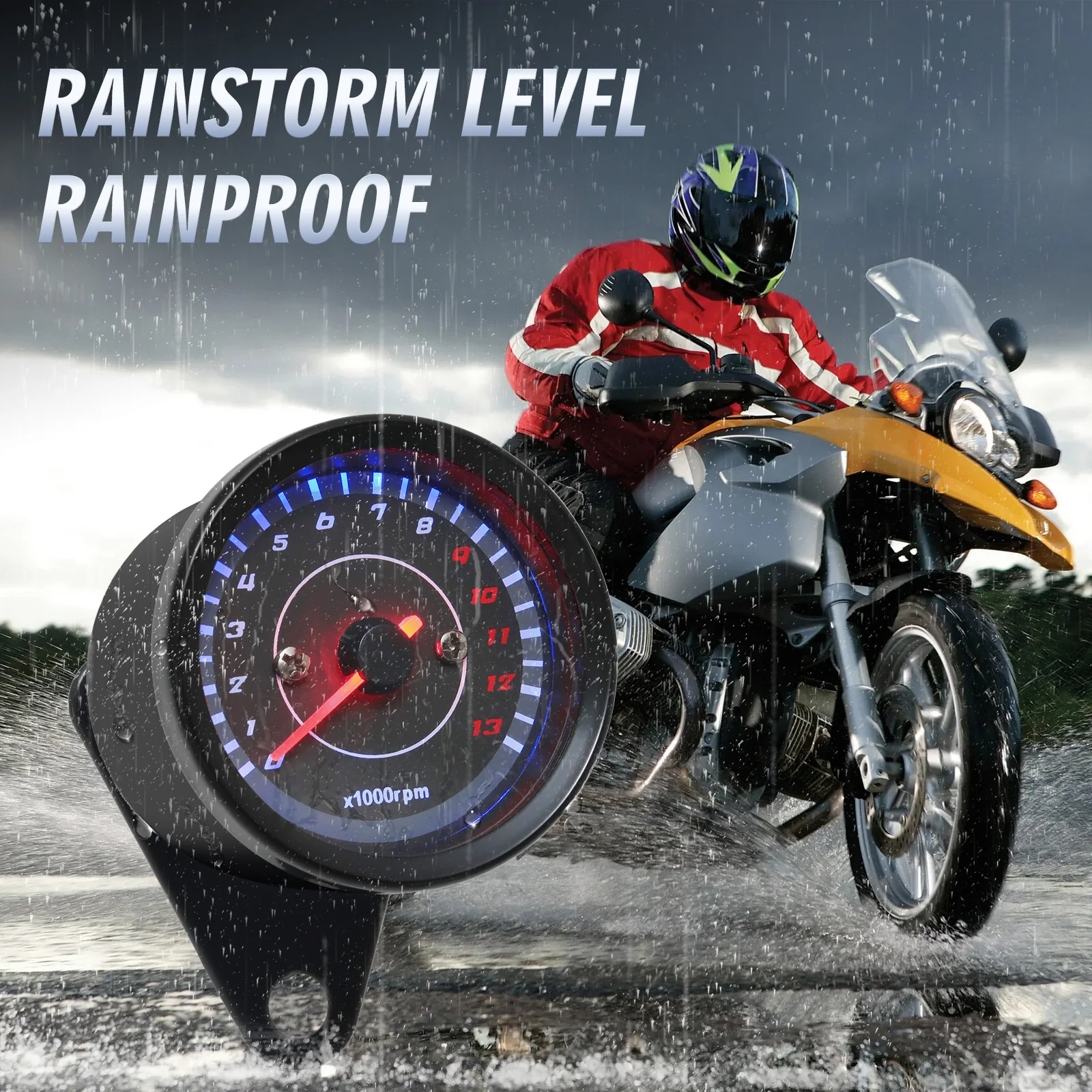 12V Universal Motorcycle Tachometer LED Electronic Tach Gauge Motobike Accessory Machinery Electronic Tachometer 0-13000 RPM