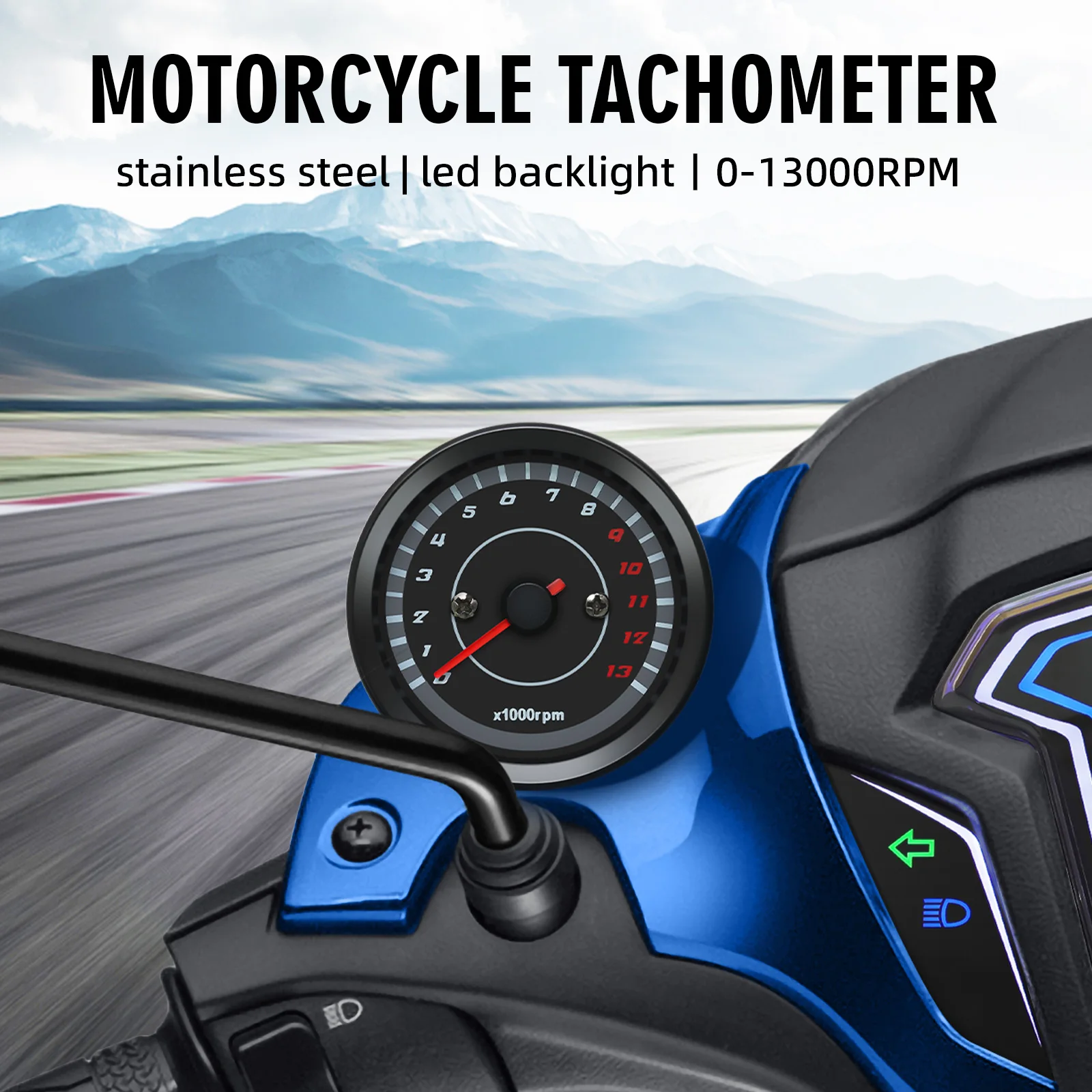 12V Universal Motorcycle Tachometer LED Electronic Tach Gauge Motobike Accessory Machinery Electronic Tachometer 0-13000 RPM