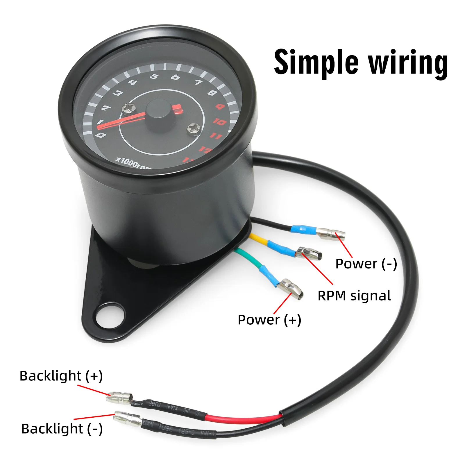 12V Universal Motorcycle Tachometer LED Electronic Tach Gauge Motobike Accessory Machinery Electronic Tachometer 0-13000 RPM