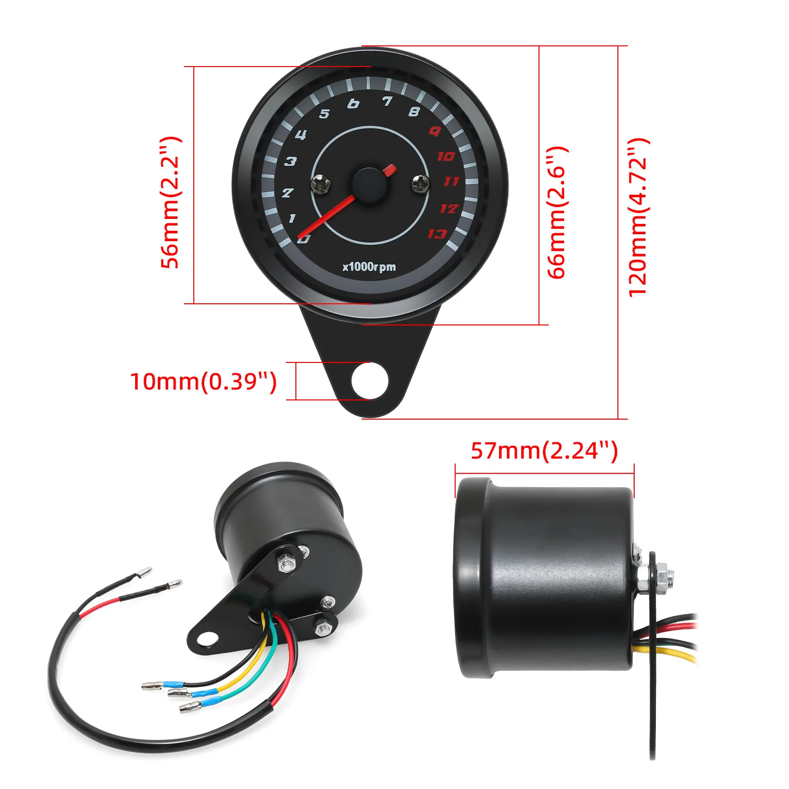 12V Universal Motorcycle Tachometer LED Electronic Tach Gauge Motobike Accessory Machinery Electronic Tachometer 0-13000 RPM