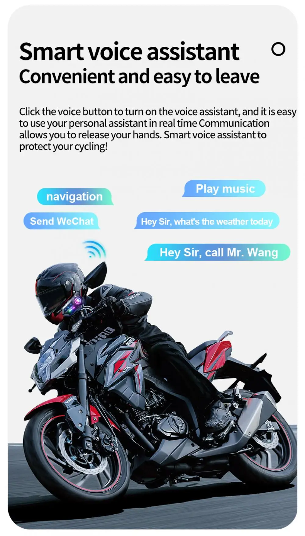 Motorcycle Bluetooth 6.0 Helmet Headset 1000mAh Moto Earphone Motorbike Hands Free Wireless Headphone with Ambient light