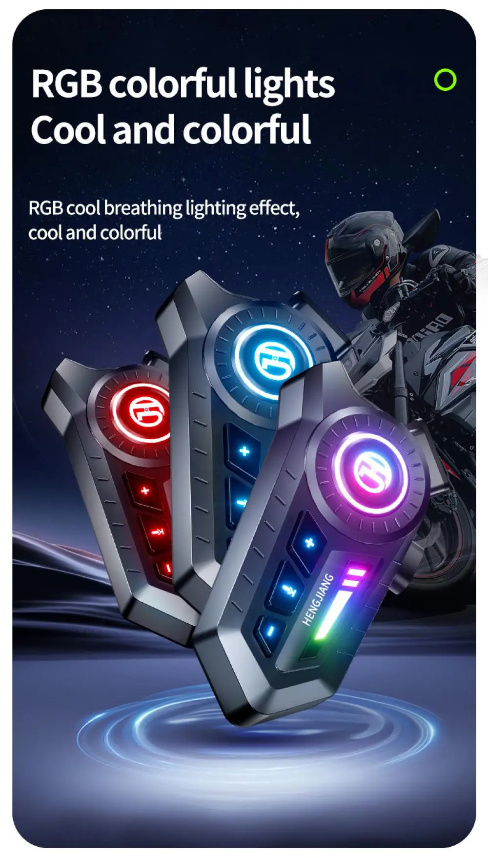 Motorcycle Bluetooth 6.0 Helmet Headset 1000mAh Moto Earphone Motorbike Hands Free Wireless Headphone with Ambient light