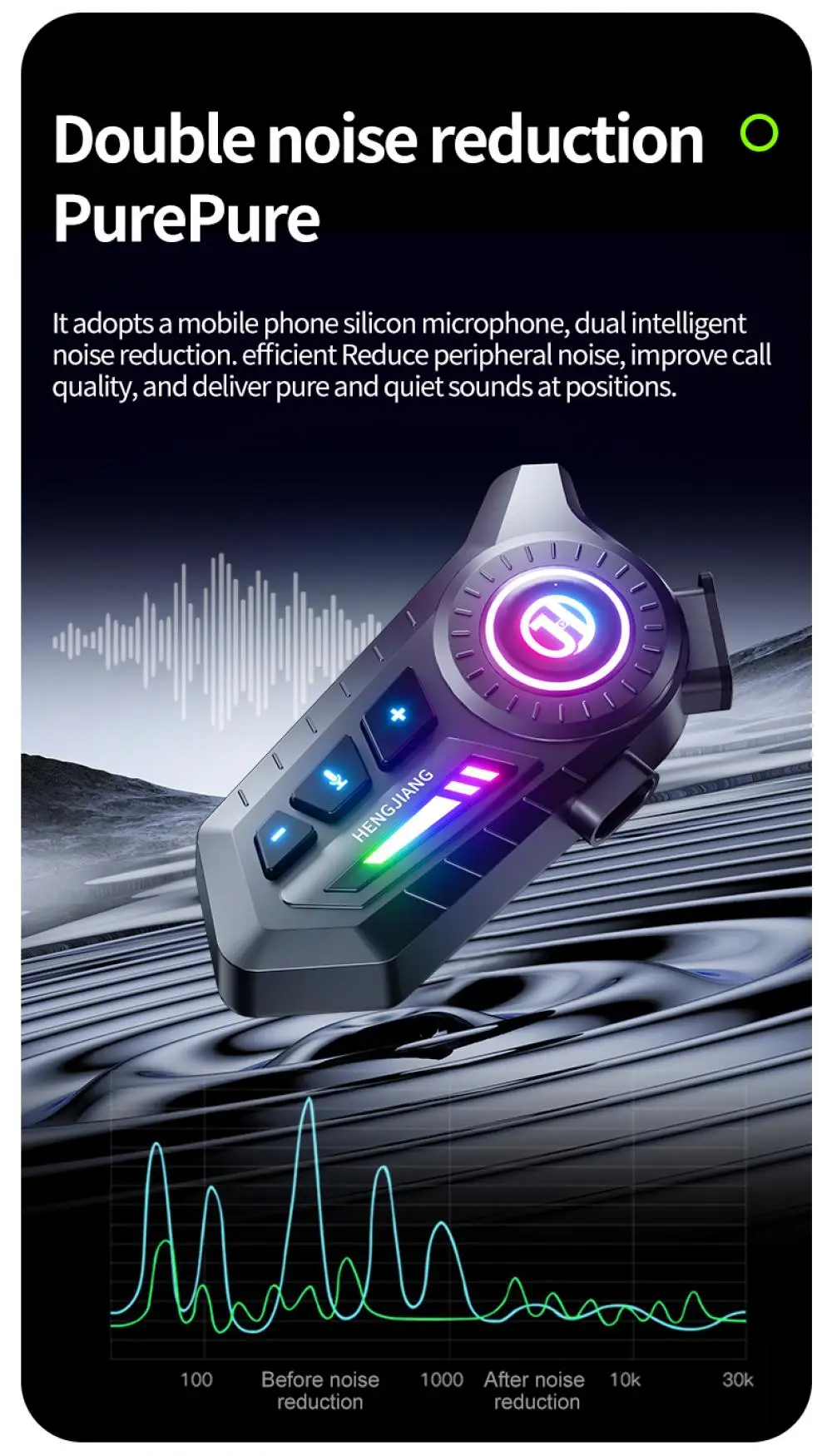 Motorcycle Bluetooth 6.0 Helmet Headset 1000mAh Moto Earphone Motorbike Hands Free Wireless Headphone with Ambient light