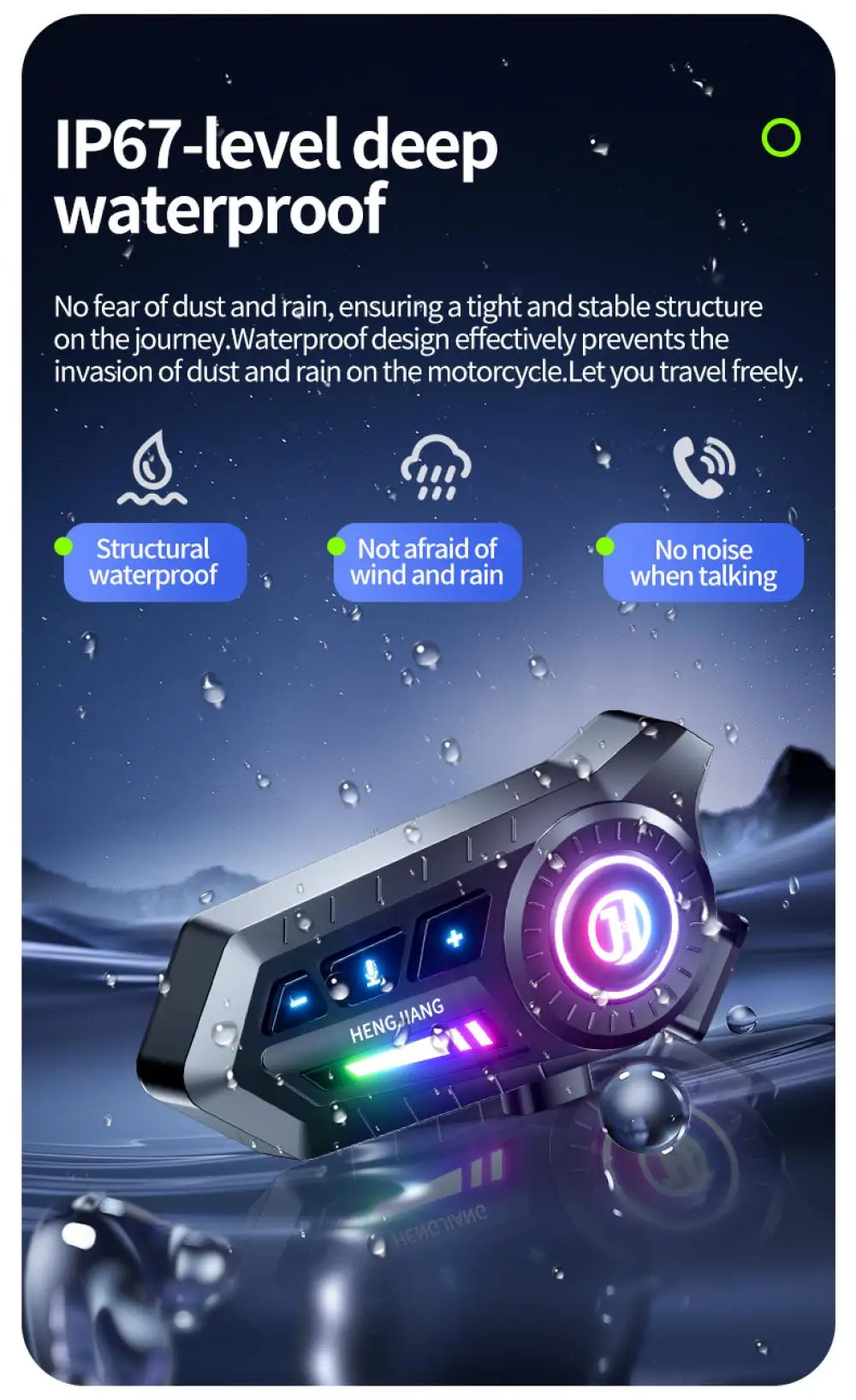 Motorcycle Bluetooth 6.0 Helmet Headset 1000mAh Moto Earphone Motorbike Hands Free Wireless Headphone with Ambient light