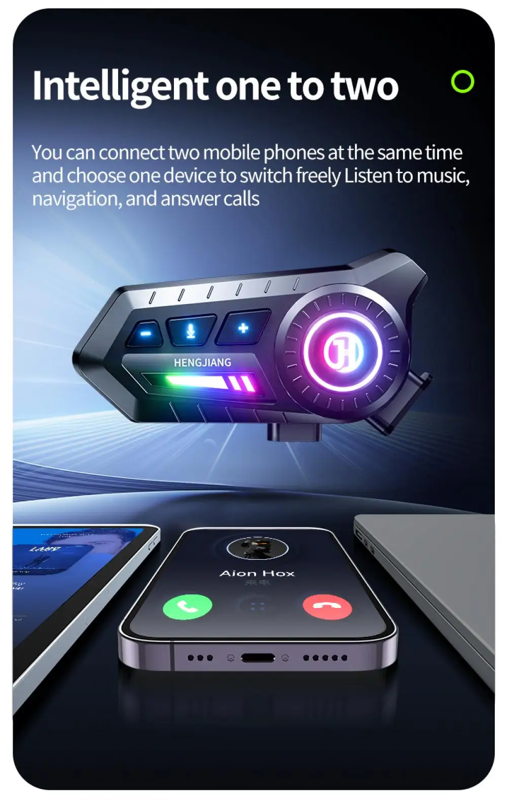 Motorcycle Bluetooth 6.0 Helmet Headset 1000mAh Moto Earphone Motorbike Hands Free Wireless Headphone with Ambient light