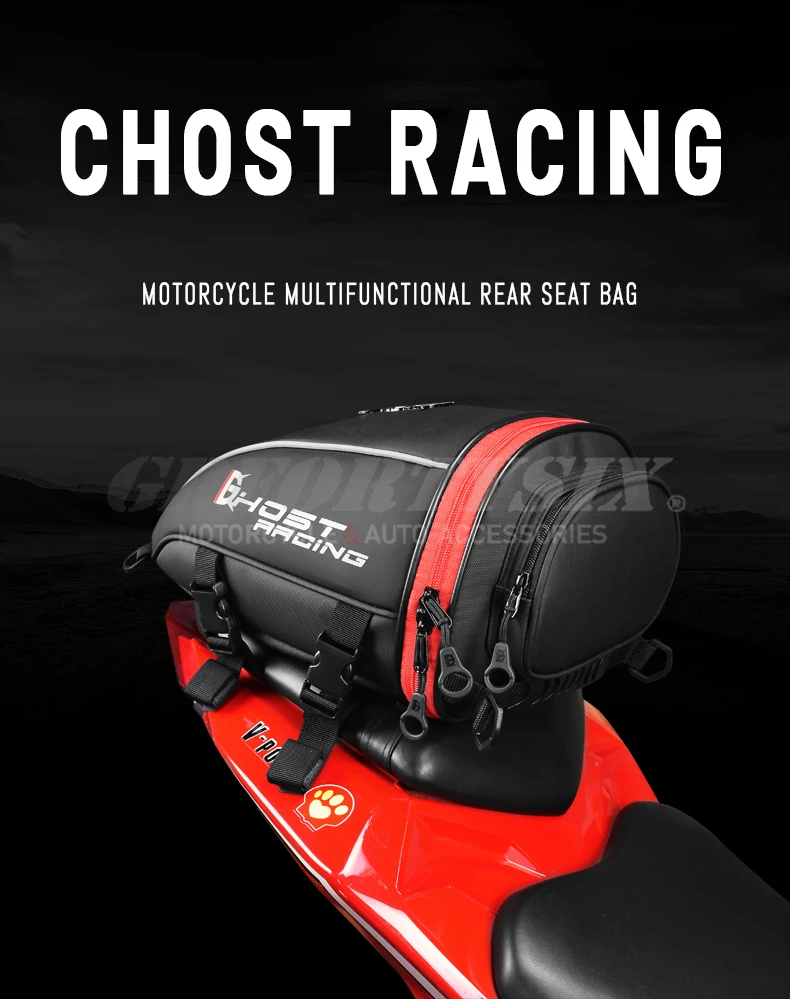 GHOST RACING Motorcycle Tail Tank Bag Waterproof Multifunction Backage Motobike 10L Storage Luggage Large Capacity Accessories