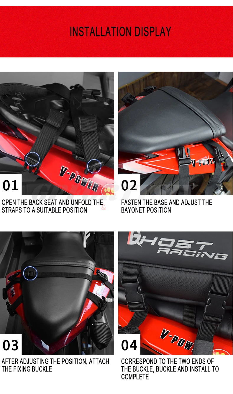 GHOST RACING Motorcycle Tail Tank Bag Waterproof Multifunction Backage Motobike 10L Storage Luggage Large Capacity Accessories