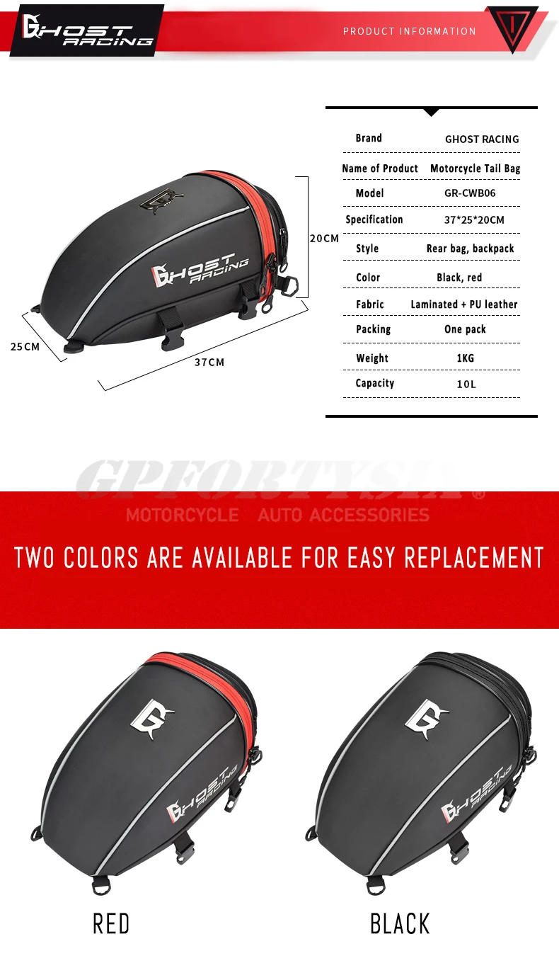 GHOST RACING Motorcycle Tail Tank Bag Waterproof Multifunction Backage Motobike 10L Storage Luggage Large Capacity Accessories