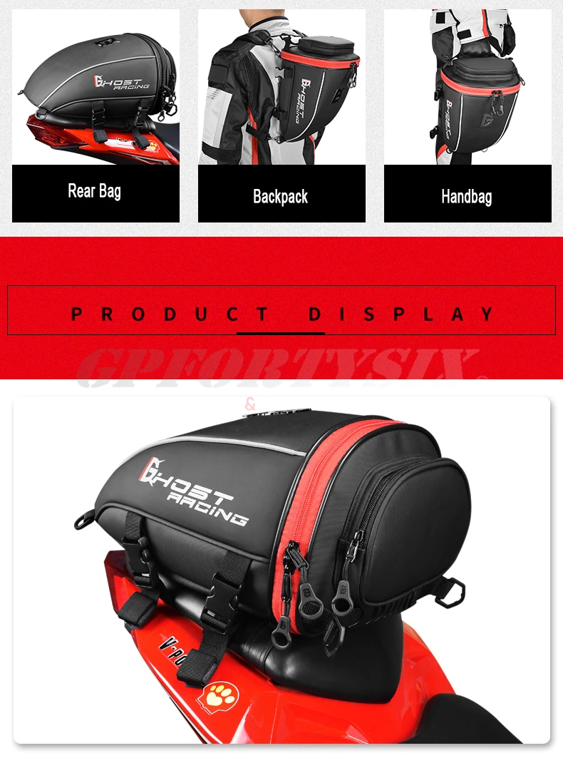 GHOST RACING Motorcycle Tail Tank Bag Waterproof Multifunction Backage Motobike 10L Storage Luggage Large Capacity Accessories