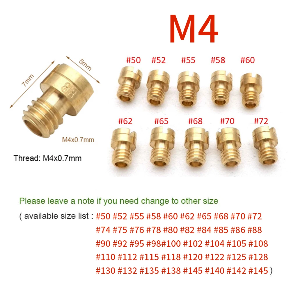 Pack of 10pcs Motorcycle Carburetor Main Jets Slow Pilot Jets for PWK PWM Keihin OKO CVK NSR KSR Carb Set Injector Nozzle