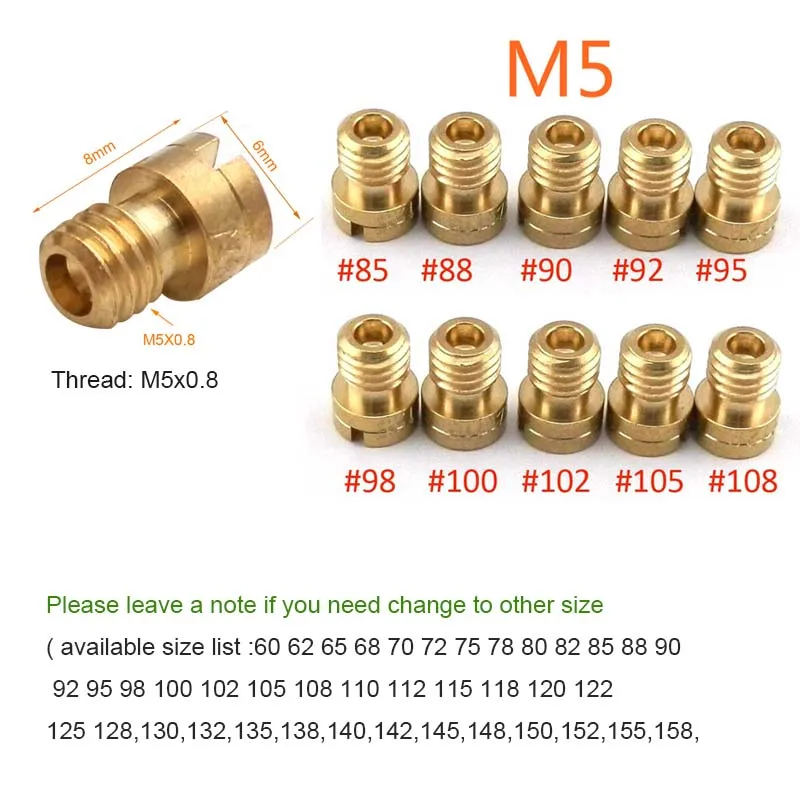 Pack of 10pcs Motorcycle Carburetor Main Jets Slow Pilot Jets for PWK PWM Keihin OKO CVK NSR KSR Carb Set Injector Nozzle