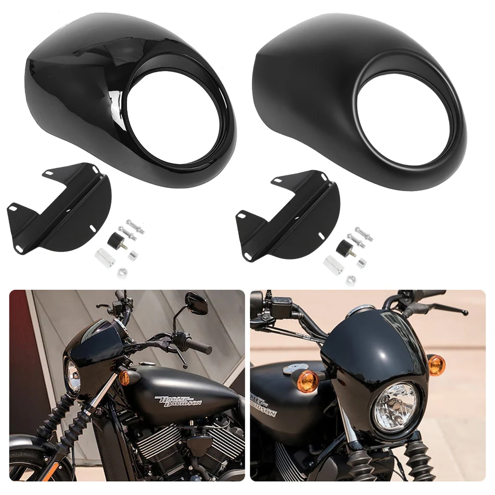 Motorcycle Black Headlight Grill Fairing Cover ABS Plastic Windshield For Harley 883 1200 Front Fork Mount Dyna Sportster XLCH