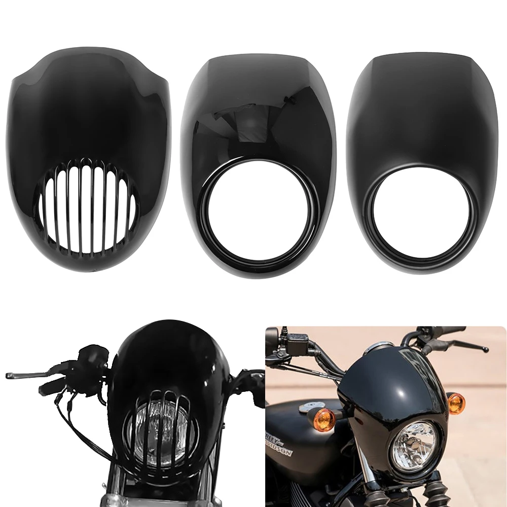 Motorcycle Black Headlight Grill Fairing Cover ABS Plastic Windshield For Harley 883 1200 Front Fork Mount Dyna Sportster XLCH