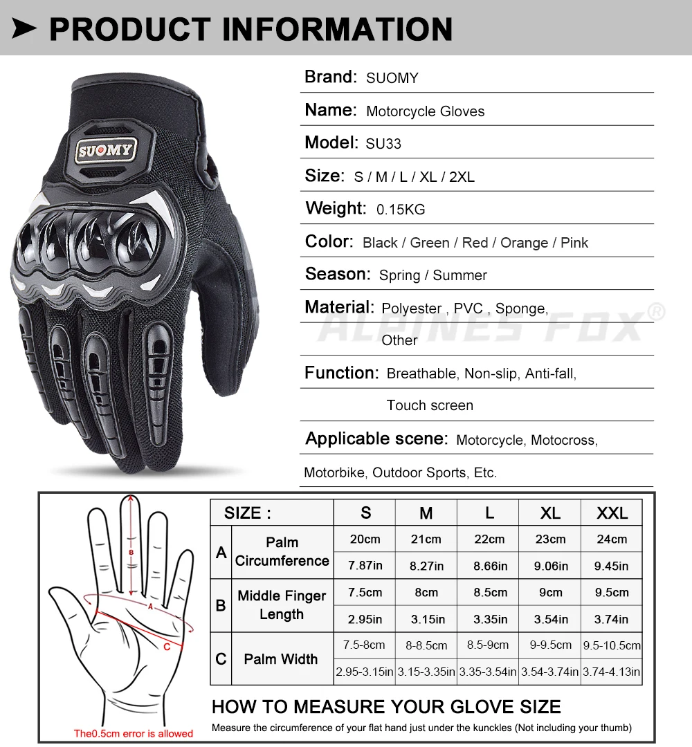Suomy Motorcycle Gloves Moto Touch Screen Breathable Motorbike Racing Riding Bicycle Protective Guantes Summer Sports for Honda