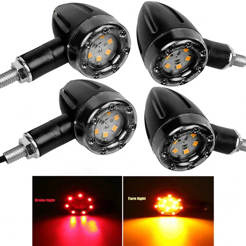 2/4Pcs Motorcycle LED Turn Signal Indicators Stop Light Mini Bullet Warning Lamp Blinker Light 12V For Honda Suzuki Kawasaki AE