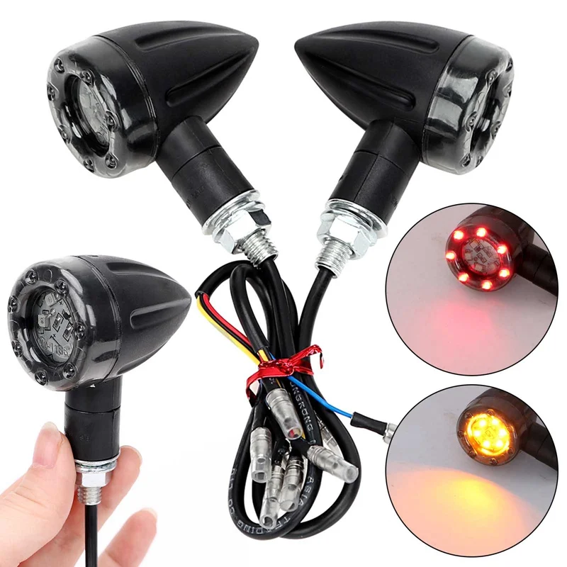 2/4Pcs Motorcycle LED Turn Signal Indicators Stop Light Mini Bullet Warning Lamp Blinker Light 12V For Honda Suzuki Kawasaki AE