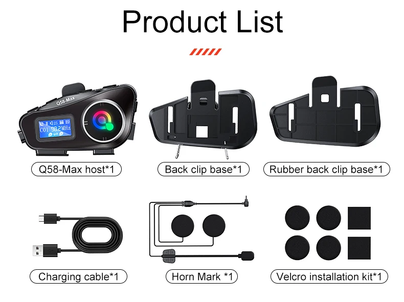 Q58 Max Motorcycle Helmet Bluetooth Intercom Supports Multi-Scene Mixed Music Sharing Intercom Distance 500 Meters