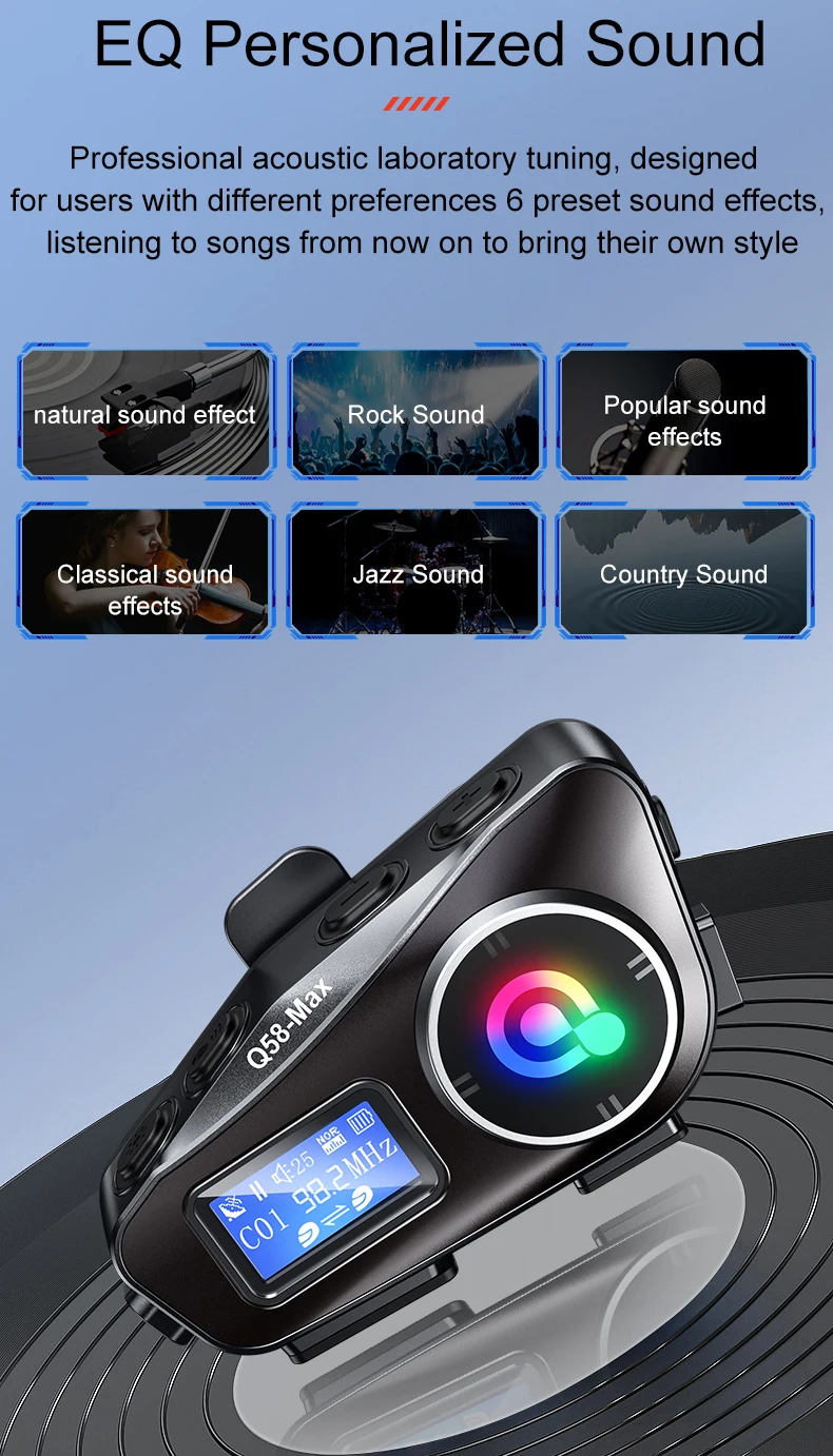 Q58 Max Motorcycle Helmet Bluetooth Intercom Supports Multi-Scene Mixed Music Sharing Intercom Distance 500 Meters