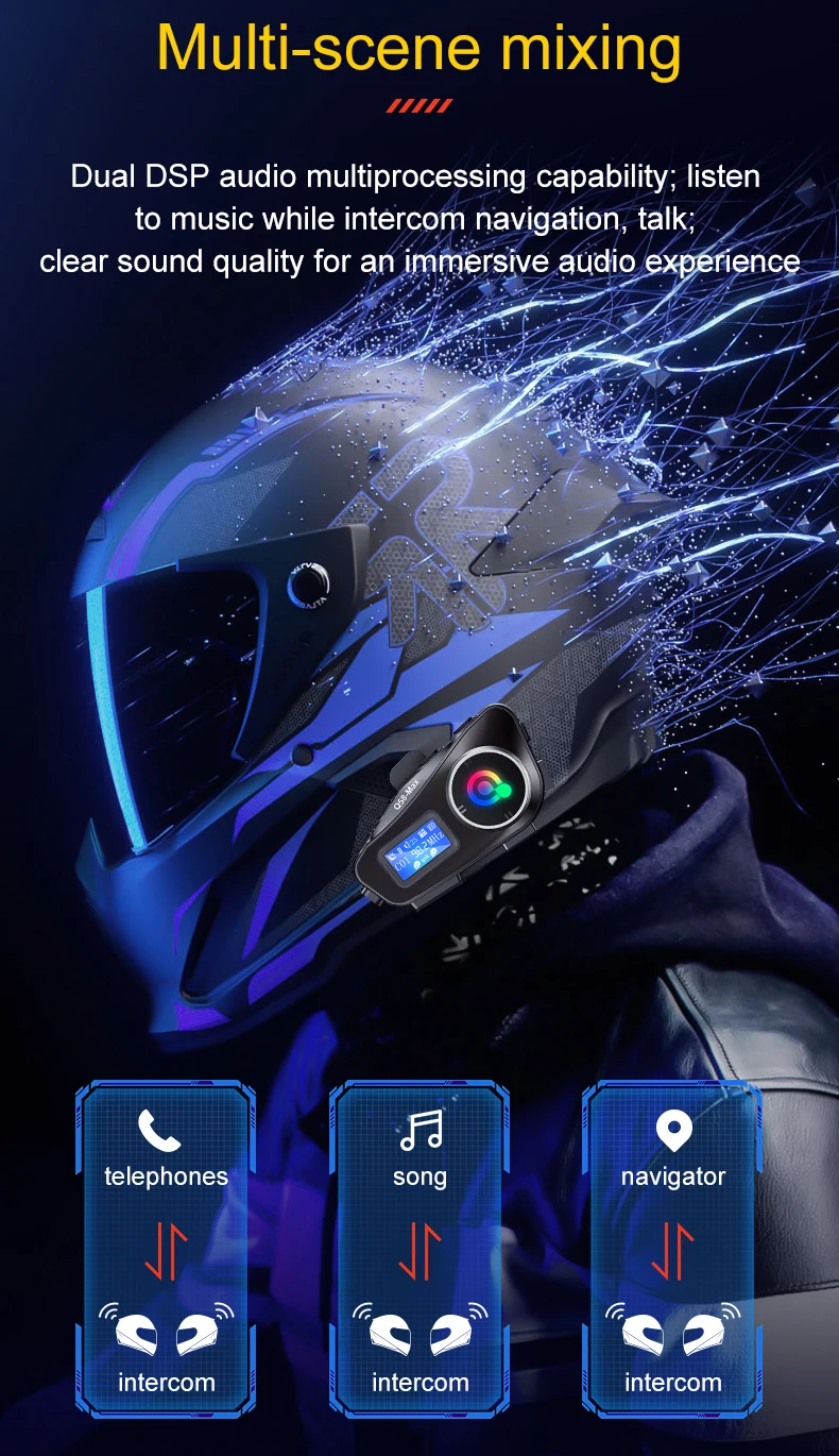 Q58 Max Motorcycle Helmet Bluetooth Intercom Supports Multi-Scene Mixed Music Sharing Intercom Distance 500 Meters