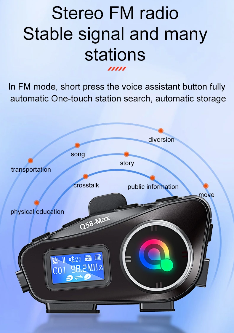 Q58 Max Motorcycle Helmet Bluetooth Intercom Supports Multi-Scene Mixed Music Sharing Intercom Distance 500 Meters