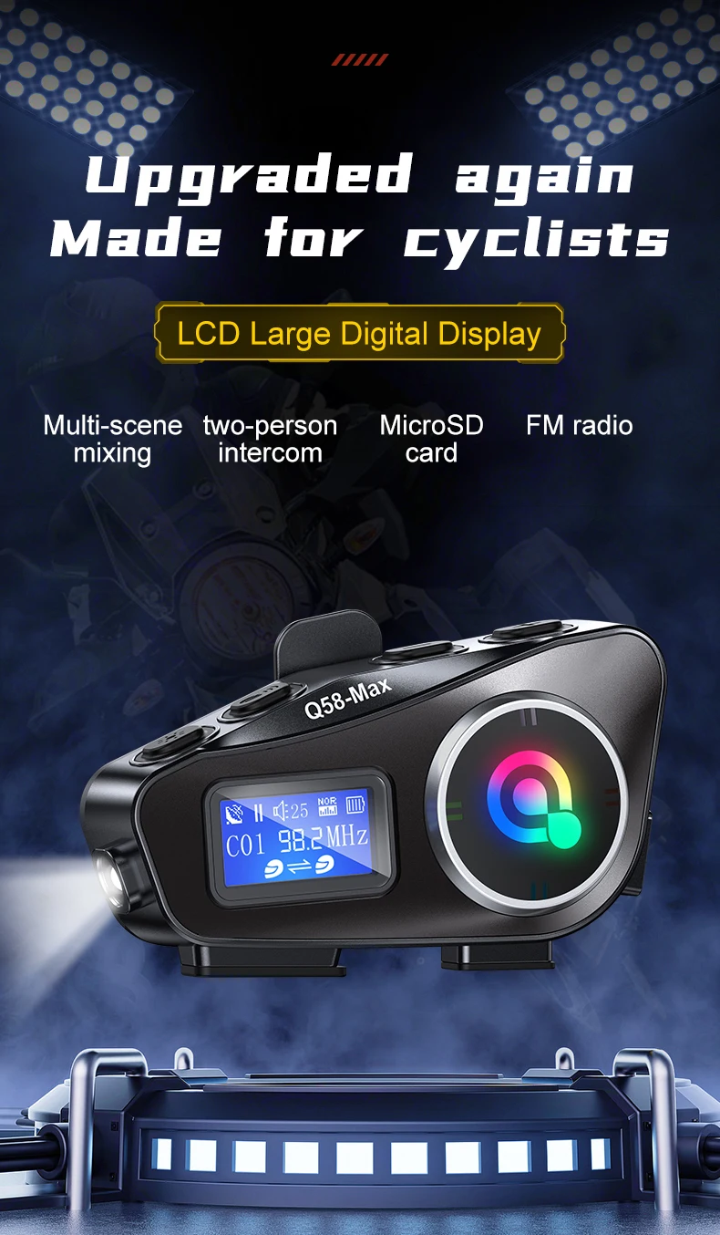 Q58 Max Motorcycle Helmet Bluetooth Intercom Supports Multi-Scene Mixed Music Sharing Intercom Distance 500 Meters