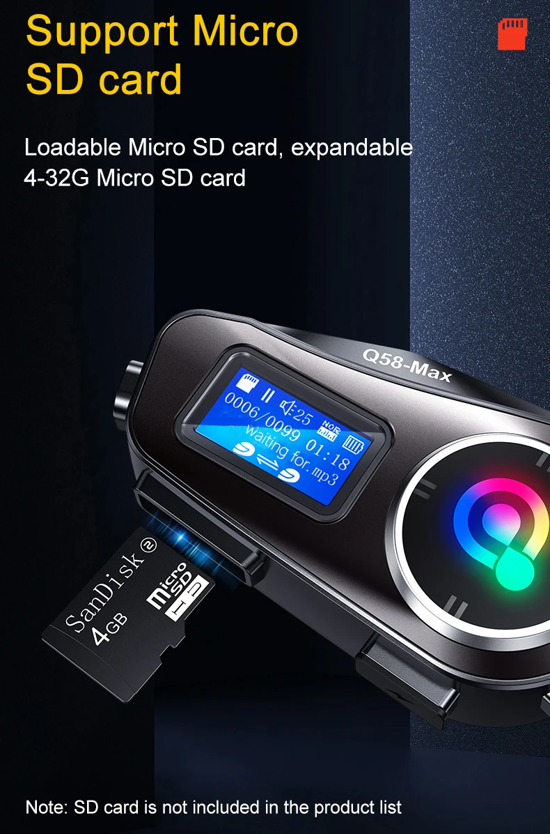 Q58 Max Motorcycle Helmet Bluetooth Intercom Supports Multi-Scene Mixed Music Sharing Intercom Distance 500 Meters