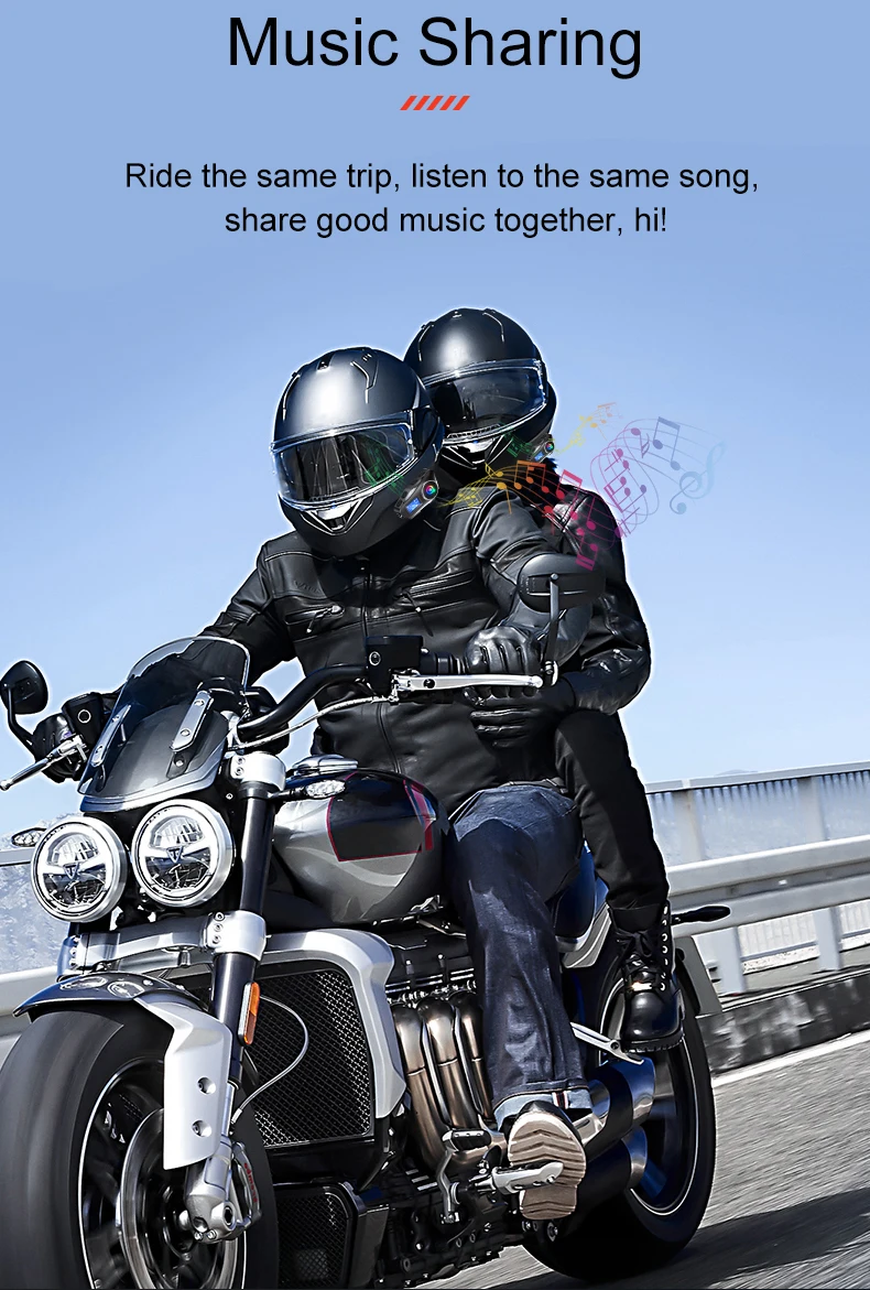 Q58 Max Motorcycle Helmet Bluetooth Intercom Supports Multi-Scene Mixed Music Sharing Intercom Distance 500 Meters