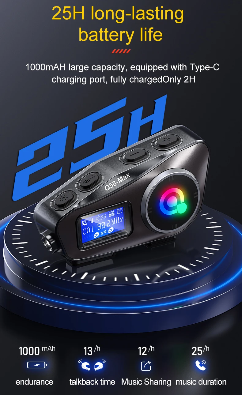 Q58 Max Motorcycle Helmet Bluetooth Intercom Supports Multi-Scene Mixed Music Sharing Intercom Distance 500 Meters