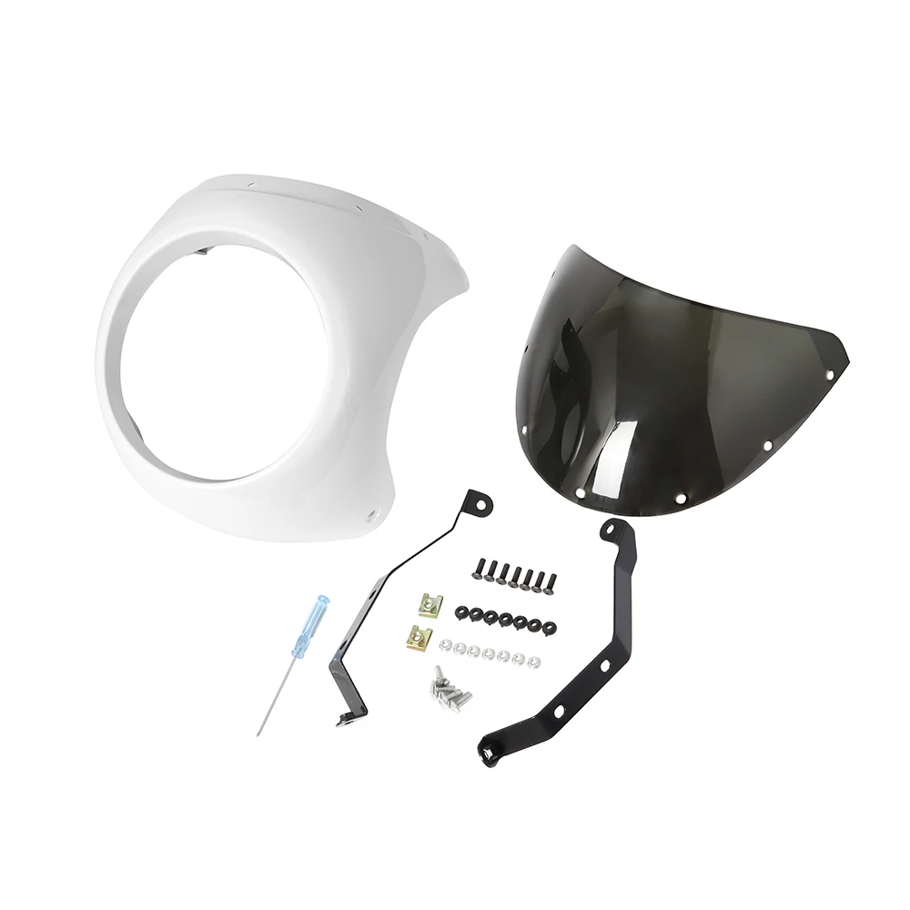 Motorcycle Red/White Front Headlight Fairing Windshield For Cafe Racer Honda Universal 7inch/16.5~18cm Retro Headlamp Windscreen