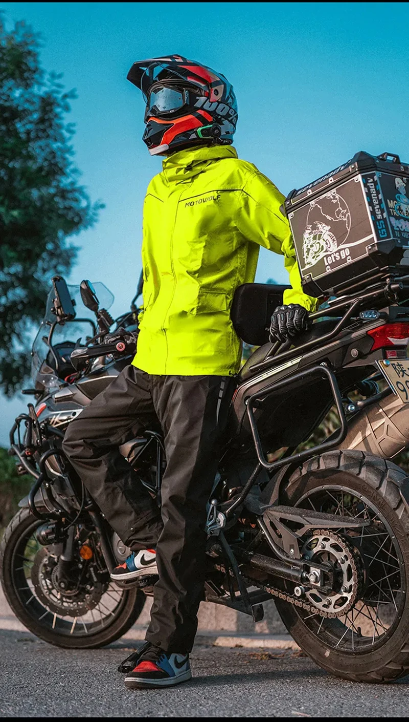 Motorcycle Rainsuit Waterproof Split Raincoat Suit Cycling Motorbike Jacket and Pants Lightweight Foldable Windproof Reflective