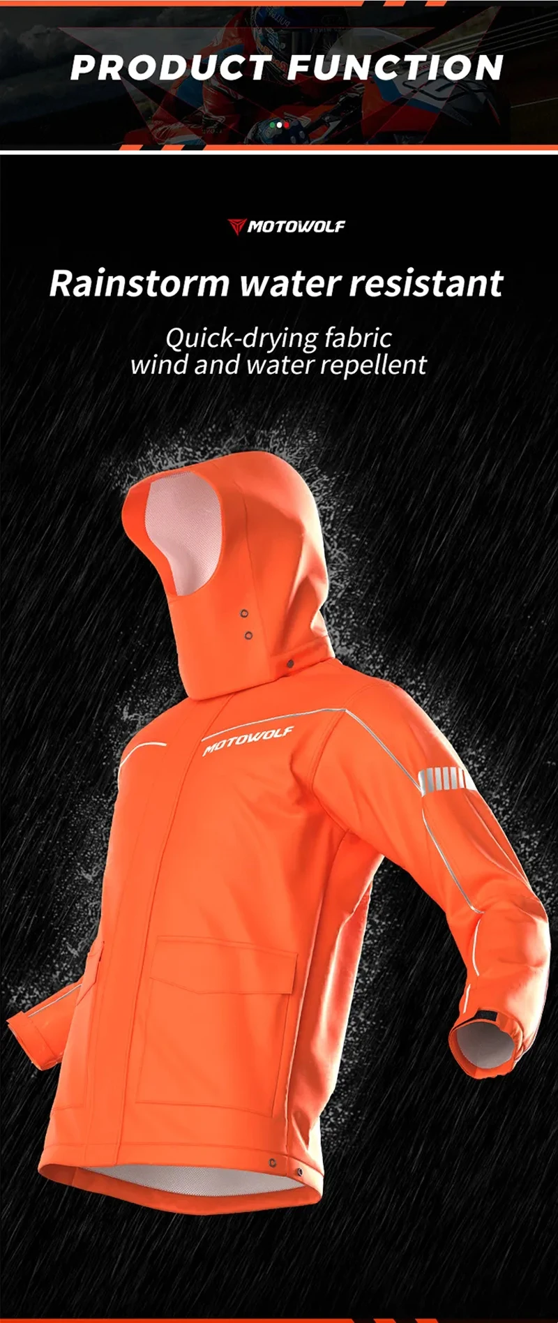Motorcycle Rainsuit Waterproof Split Raincoat Suit Cycling Motorbike Jacket and Pants Lightweight Foldable Windproof Reflective