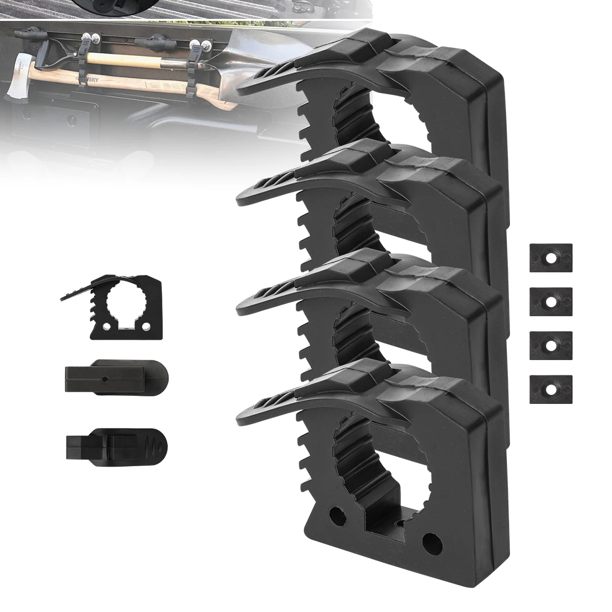 Rubber Clamp Shovel Holder Quick-Release Clamp Mount Bracket for Off-road Vehicles Hunting Truck Trailer 30-40mm Diameter