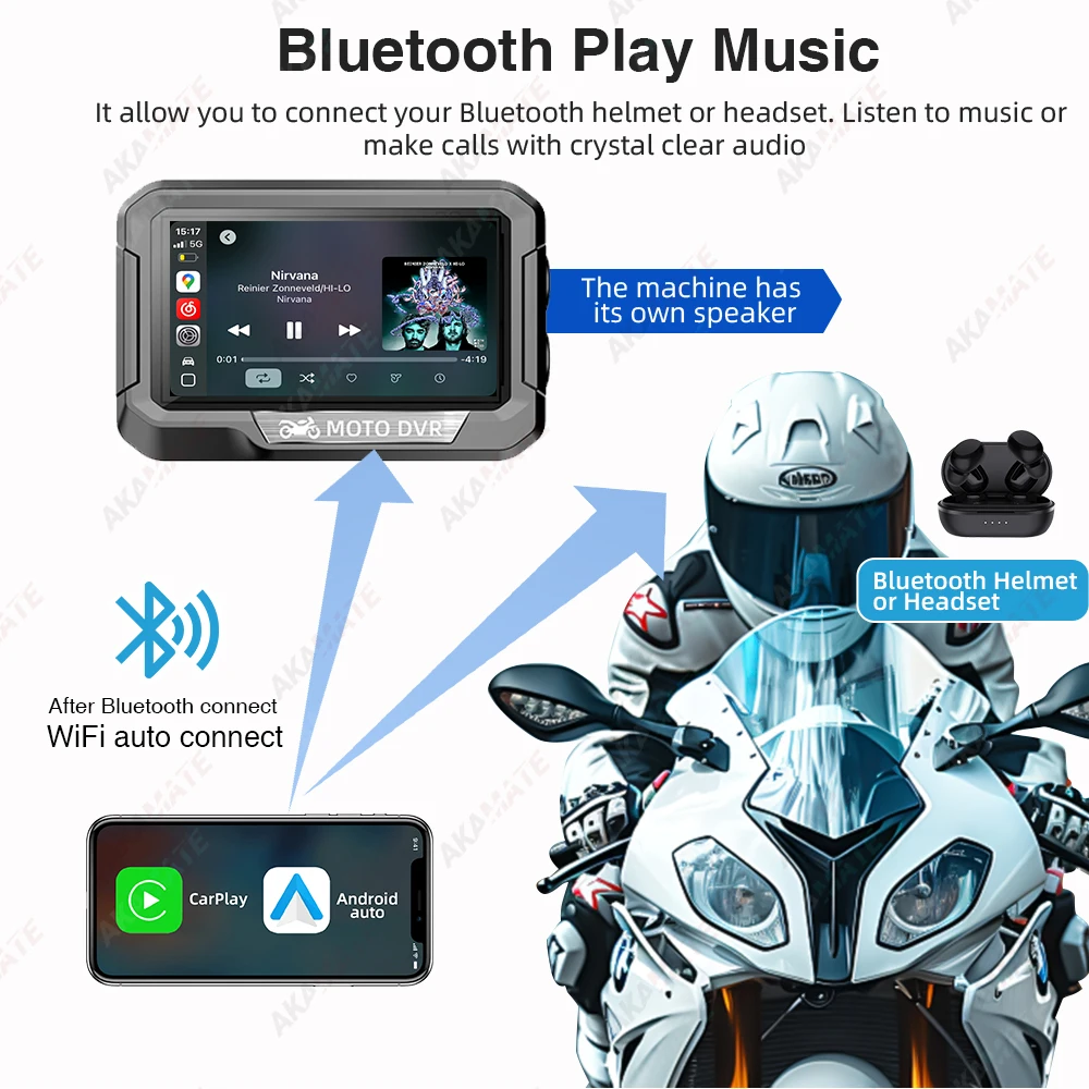 3.4Inch Motorcycle Navigation Monitor CarPlay Android Auto Bluetooth Waterproof Portable HD Digital Display Motor CPS Screen