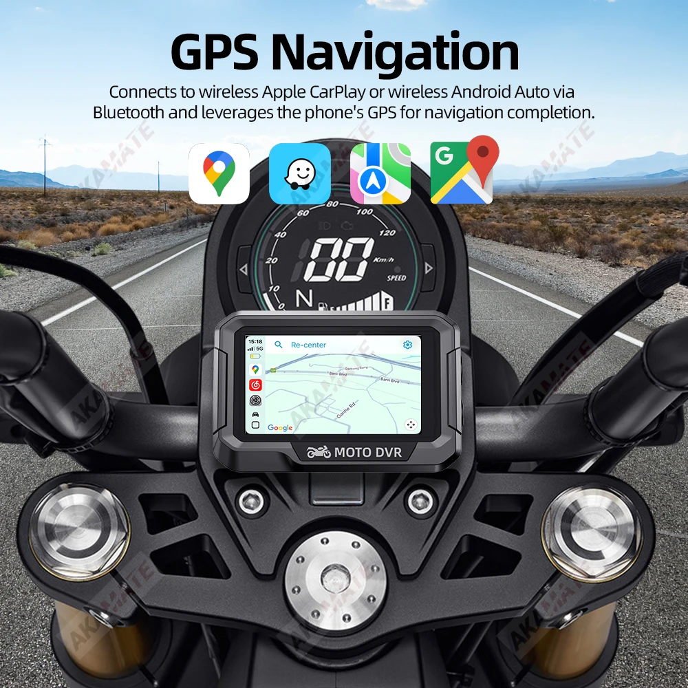 3.4Inch Motorcycle Navigation Monitor CarPlay Android Auto Bluetooth Waterproof Portable HD Digital Display Motor CPS Screen