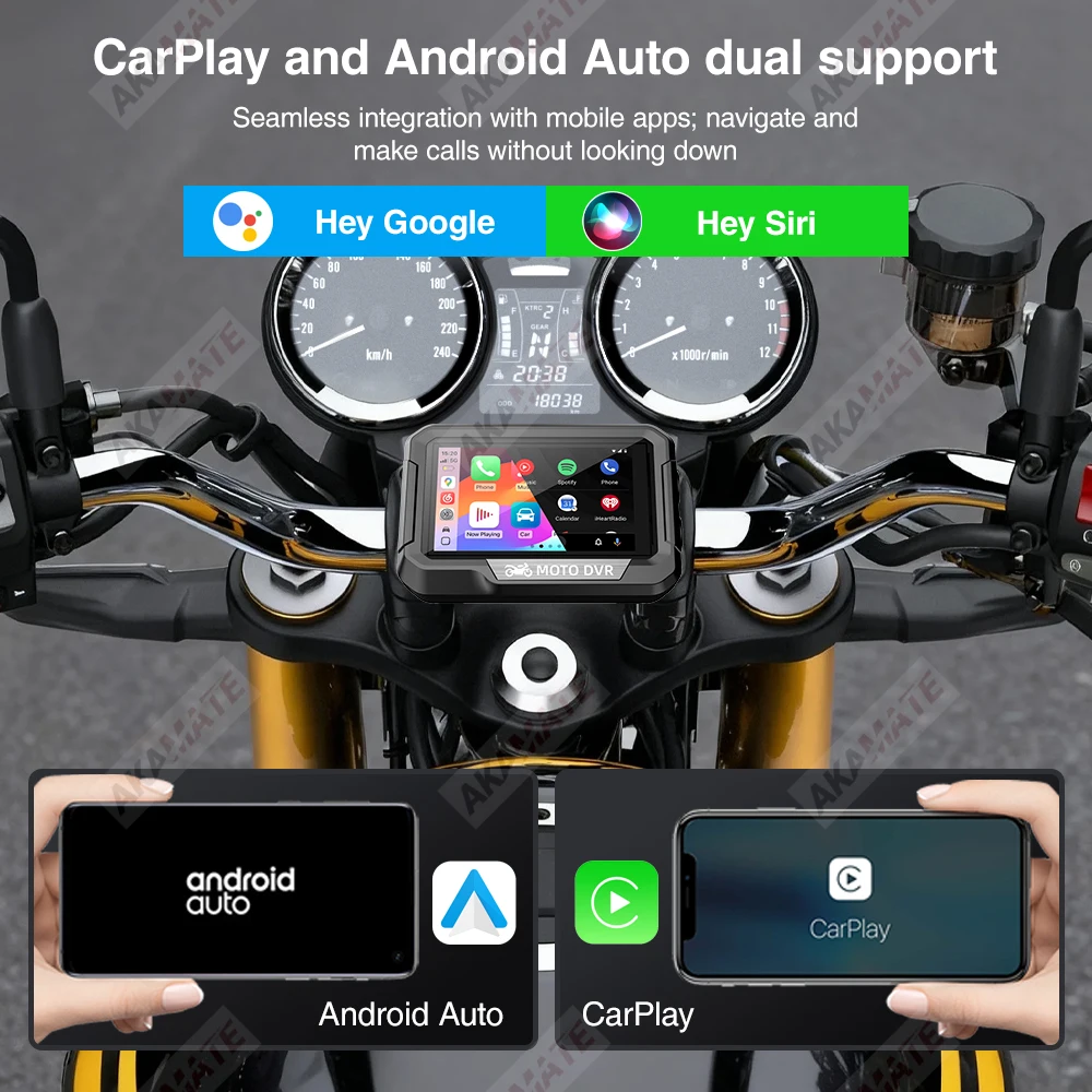 3.4Inch Motorcycle Navigation Monitor CarPlay Android Auto Bluetooth Waterproof Portable HD Digital Display Motor CPS Screen