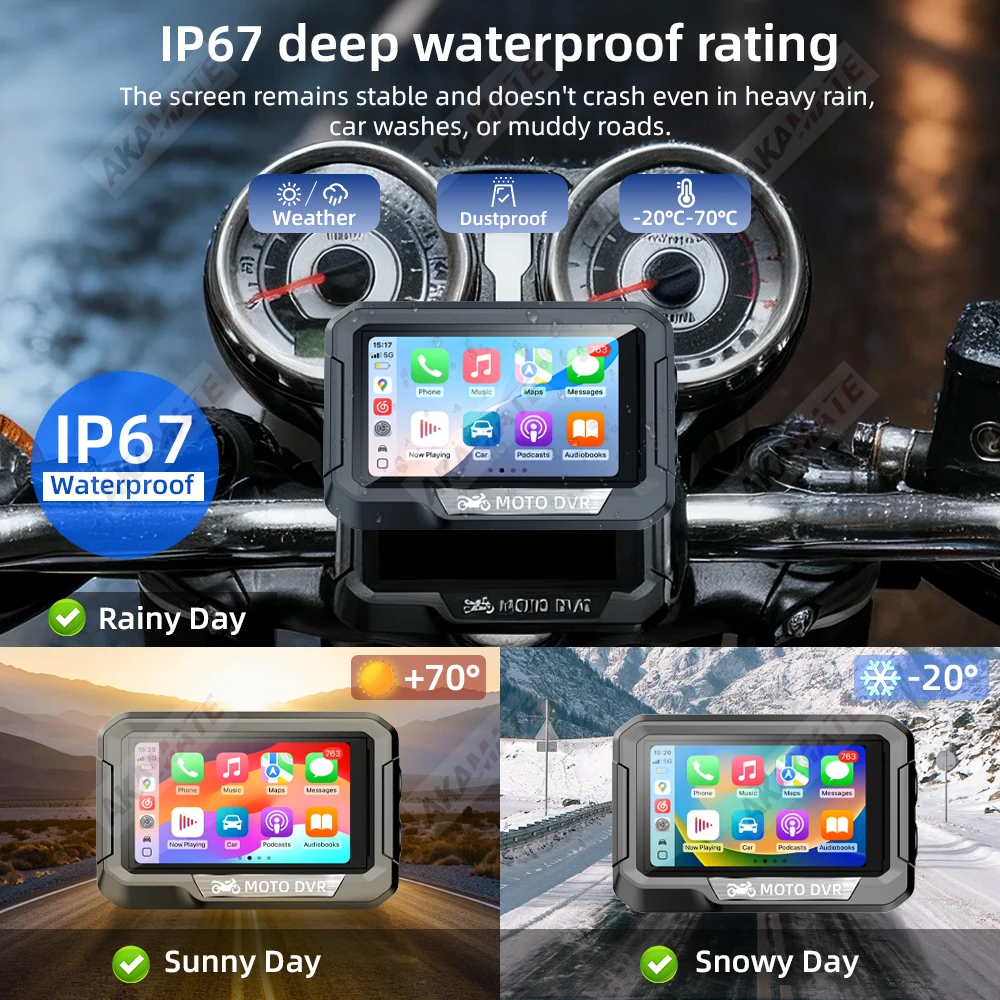 3.4Inch Motorcycle Navigation Monitor CarPlay Android Auto Bluetooth Waterproof Portable HD Digital Display Motor CPS Screen
