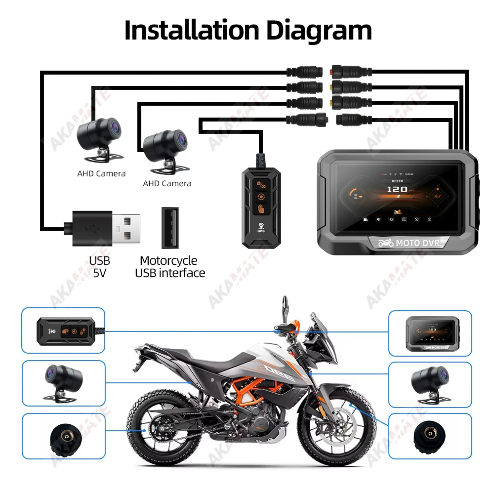 3.4Inch Motorcycle Navigation Monitor CarPlay Android Auto Bluetooth Waterproof Portable HD Digital Display Motor CPS Screen