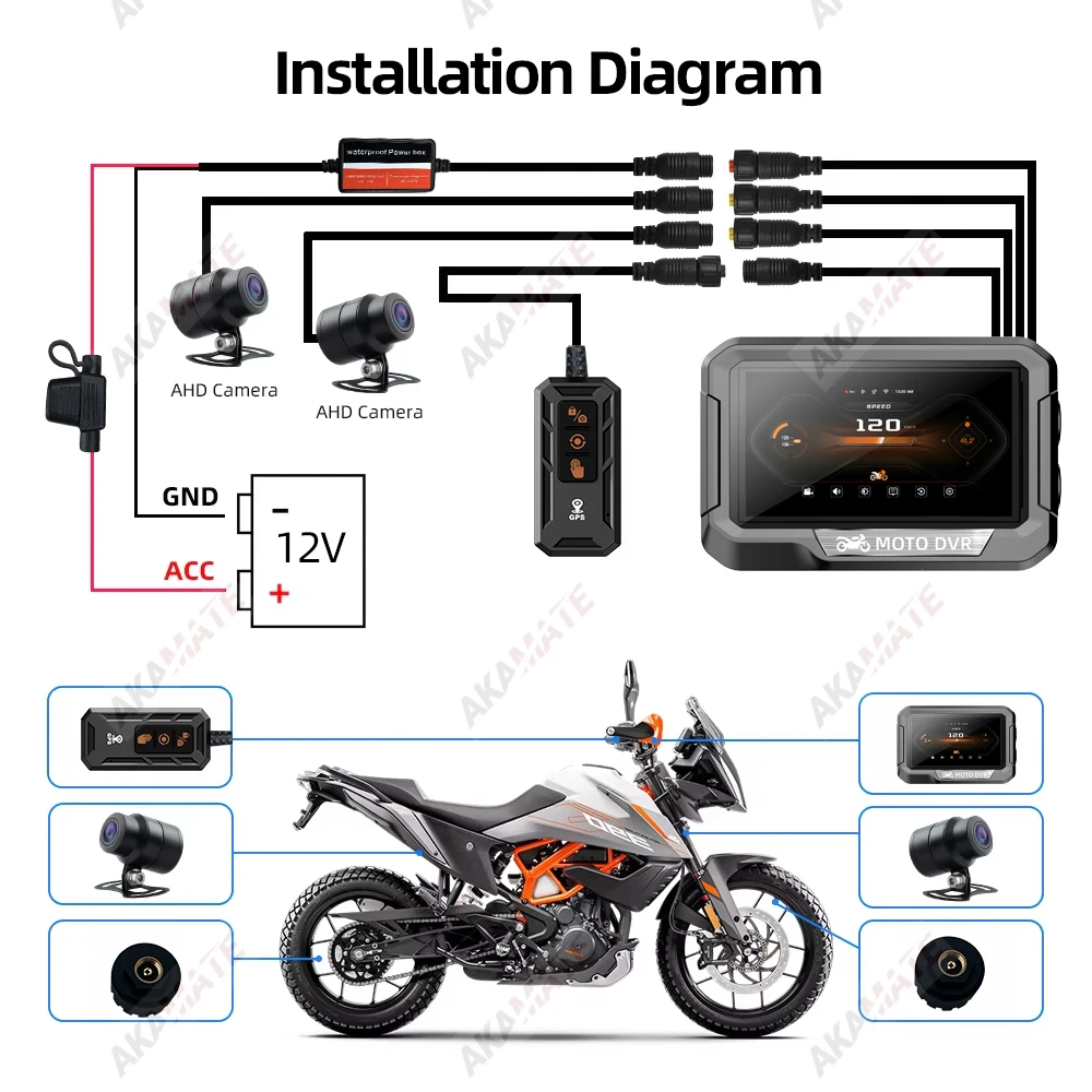 3.4Inch Motorcycle Navigation Monitor CarPlay Android Auto Bluetooth Waterproof Portable HD Digital Display Motor CPS Screen