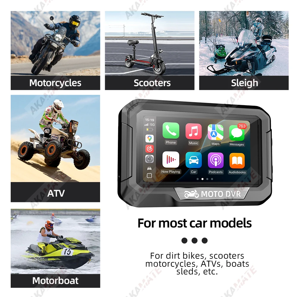 3.4Inch Motorcycle Navigation Monitor CarPlay Android Auto Bluetooth Waterproof Portable HD Digital Display Motor CPS Screen
