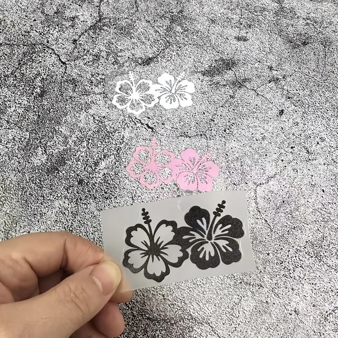 Pair of Hibiscus Flower Stickers Black White Pink Waterproof Vinyl Decals