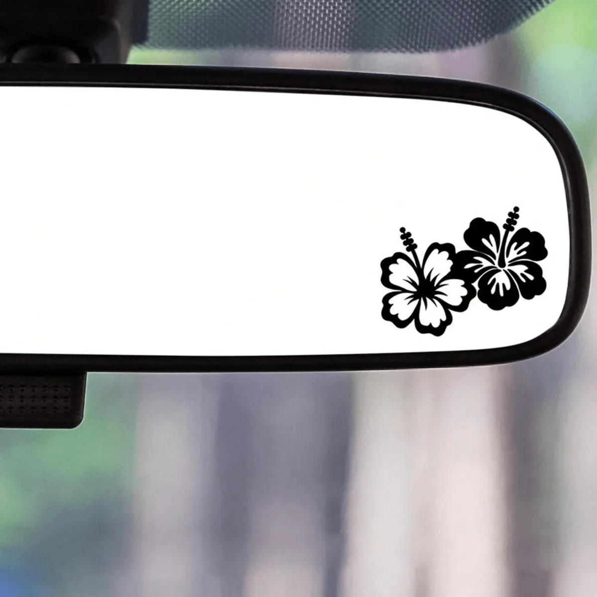 Pair of Hibiscus Flower Stickers Black White Pink Waterproof Vinyl Decals