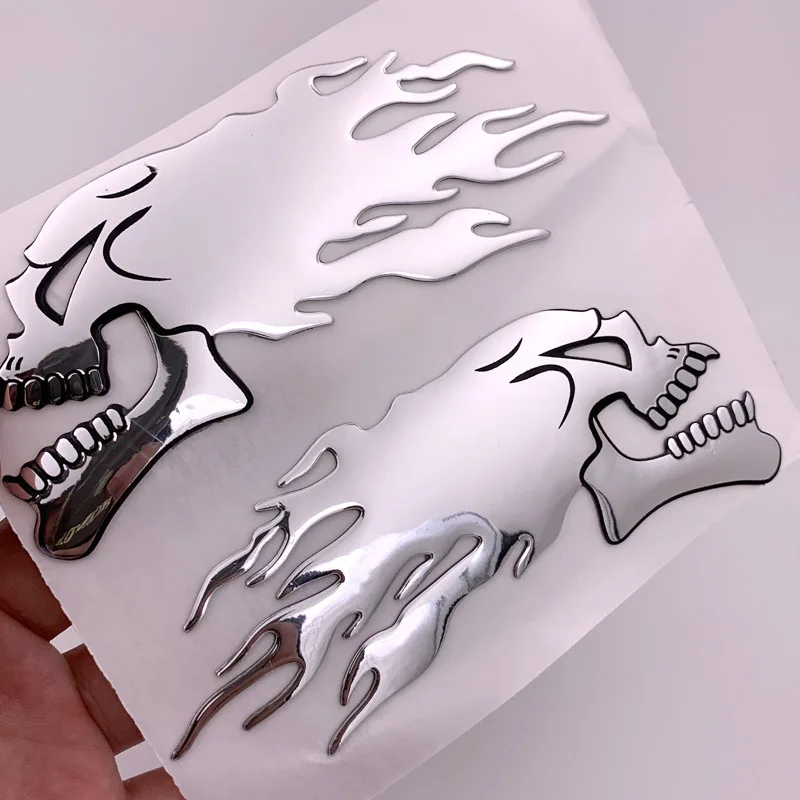1pair Car Motorcycle 3D Flame Ghost-Skull Head Styling Festival Decoration Sticker Emblem Decals Auto Pattern Exterior Decor