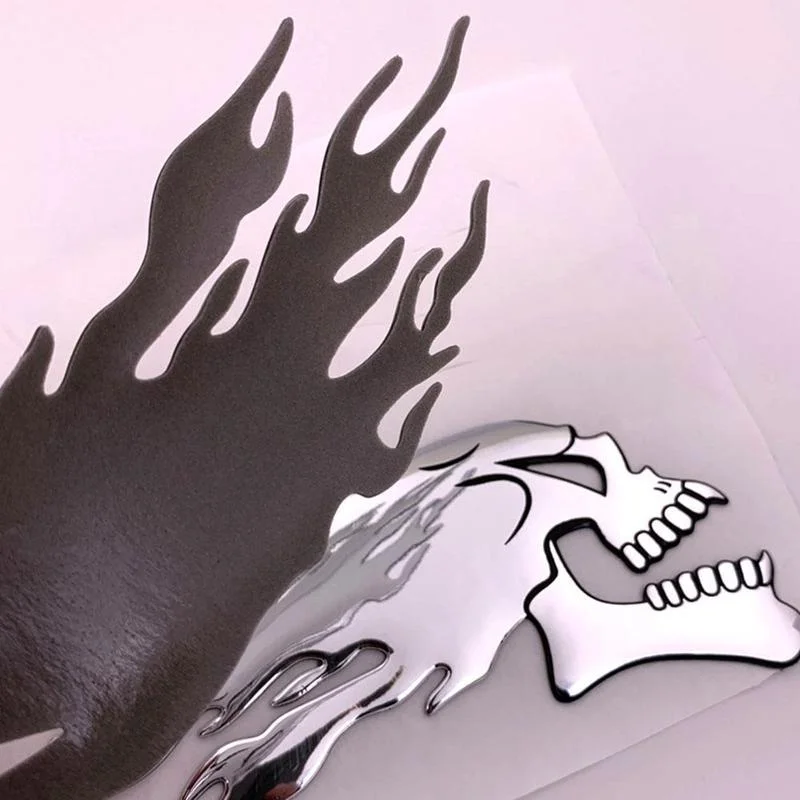 1pair Car Motorcycle 3D Flame Ghost-Skull Head Styling Festival Decoration Sticker Emblem Decals Auto Pattern Exterior Decor